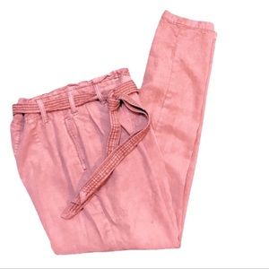 American Eagle High-Waisted Belted Paper Bag Pants Blush Pink
